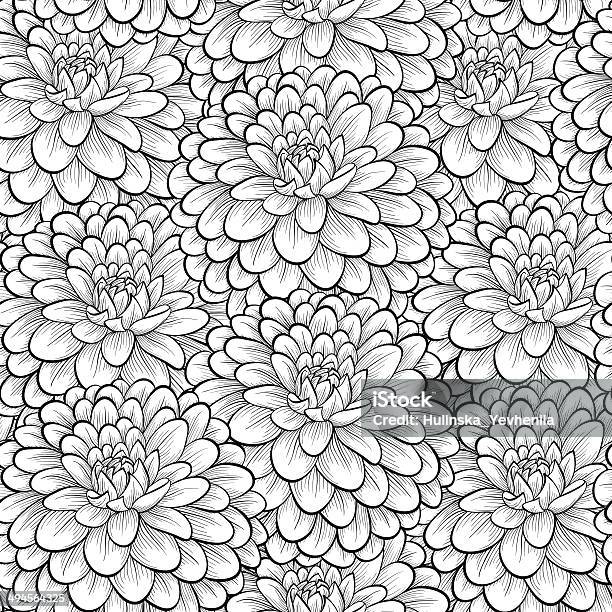 Sem Costura Fundo Bonito Com Monocromáticas Preto E Brancas Flores - Arte vetorial de stock e mais imagens de Abstrato