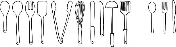 illustrations, cliparts, dessins animés et icônes de ustensile de cuisine, dessin doodle - kitchen utensil kitchen knife wire whisk spatula