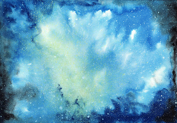 Cosmic watercolor background Abstract space watercolor background with starry sky and gas clouds dark blue sky clouds stock illustrations