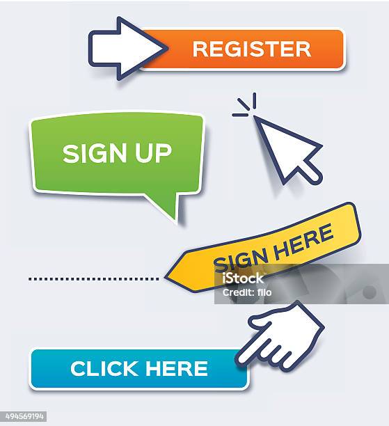 Sign And Click Here Action Buttons Stock Illustration - Download Image Now - Push Button, Voter Registration, Computer Mouse