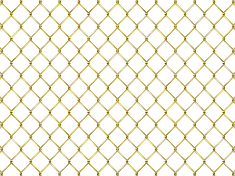 Fence from golden mesh isolated on white background