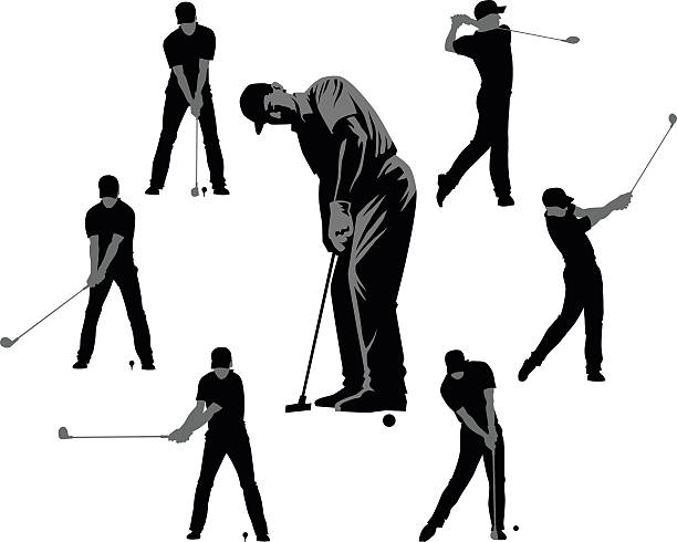のゴルフシルエットとブラックとグレイの - golf silhouette putting sport点のイラスト素材／クリップアート素材／マンガ素材／アイコン素材