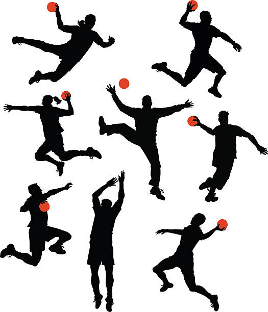 illustrations, cliparts, dessins animés et icônes de silhouettes de joueurs de handball - pelote à main nue