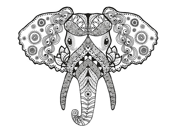 zentangle 양식화된 코끼리 - elephant animal isolated white background stock illustrations