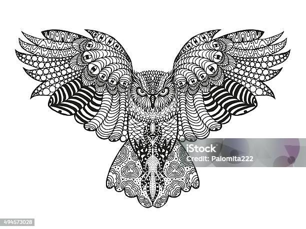 Eagle Owl Stock Illustration - Download Image Now - Owl, Adult, Coloring