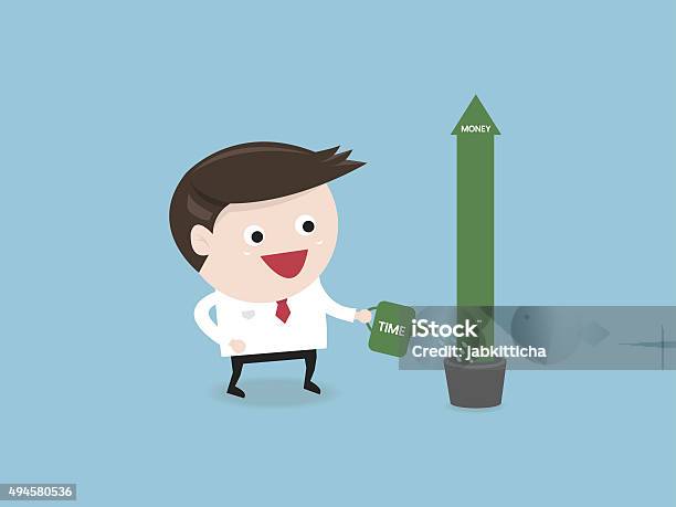 Businessman Watering A Money Tree Flat Design Stock Illustration - Download Image Now - 2015, Adult, Business