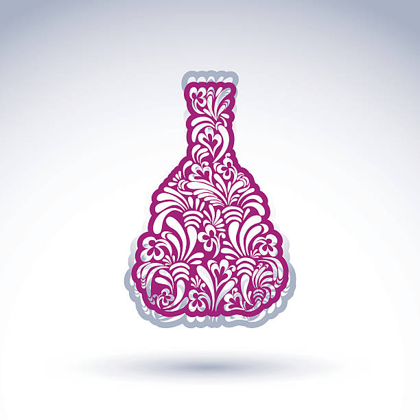 blumen-muster dekorative flasche alkohol thema objekte - flowerpatterned stock-grafiken, -clipart, -cartoons und -symbole