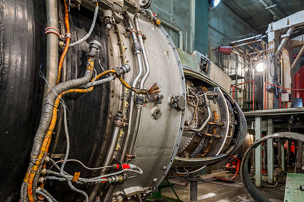 istock Turboshaft engine in aviation hangar 494584126