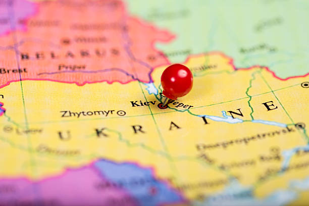 istock Red push pin on map of Ukraine 494586234