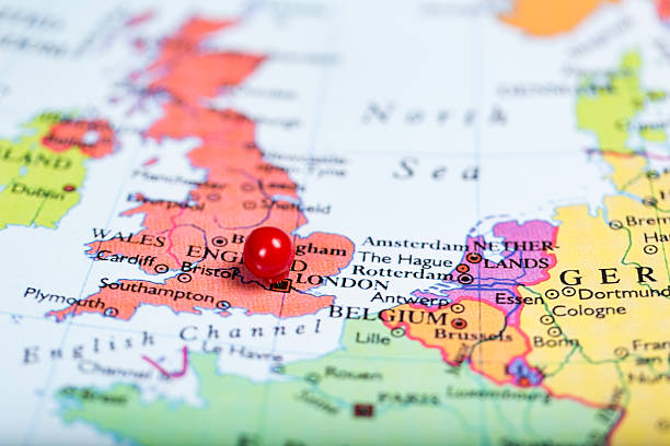 istock Red push pin on map of England 494586274