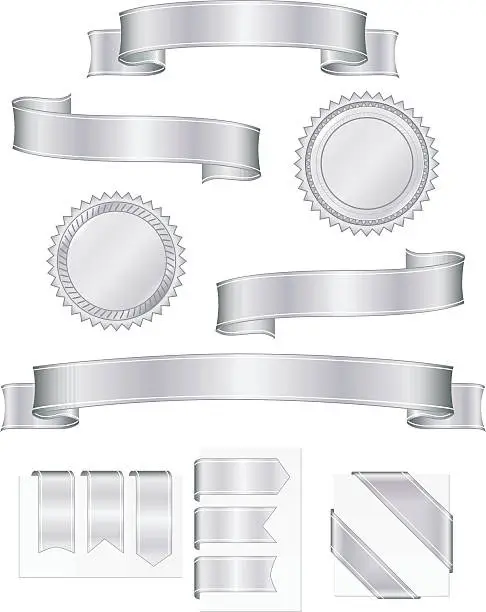 Vector illustration of Shiny Metallic Silver Ribbons, Stickers Set