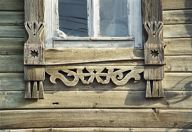 istock Fragment of the old Russian window nineteenth century. 494591524