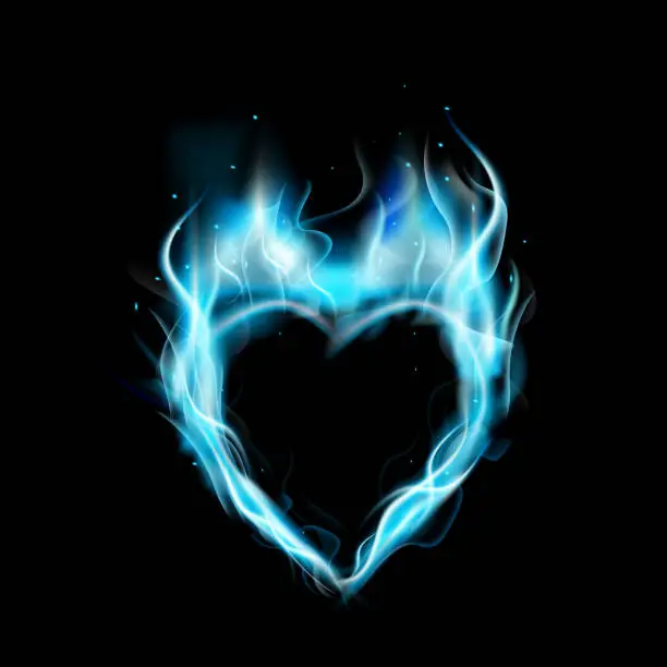 Vector illustration of Symbol of love blue ring of Fire with black background.
