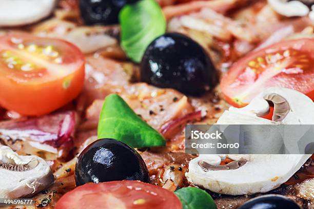 Filling Pizza With Olives And Tomatoes Stock Photo - Download Image Now - Baked, Cheese, Dieting