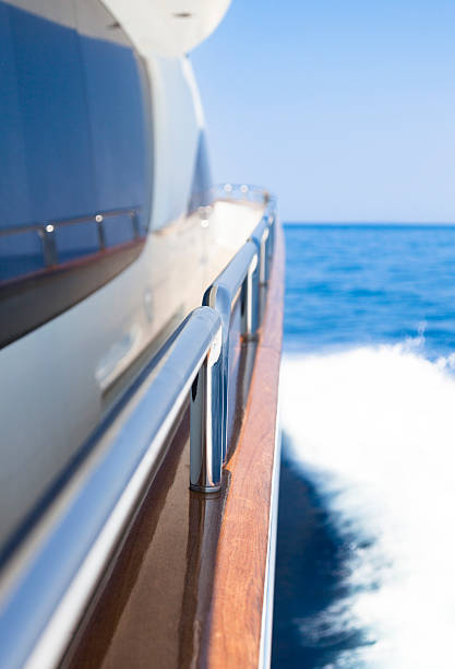 istock Yacht Sailing. High speed. Sea. Waves. Deck. Hand Rails. Close-up. 494598151
