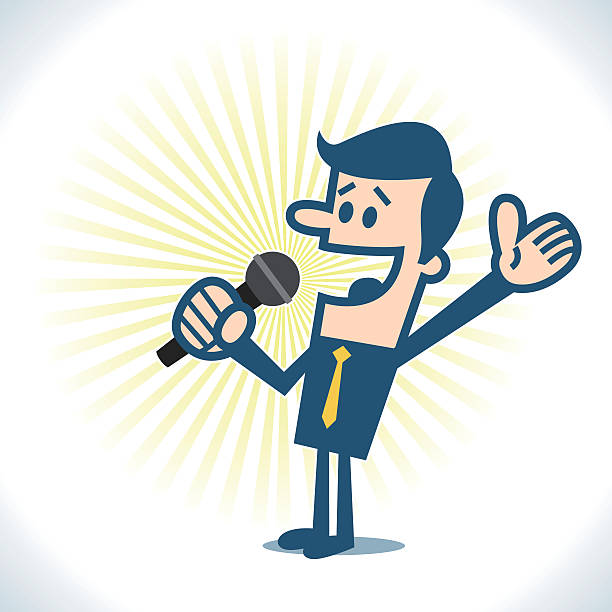 Man with microphone Man with microphone. game show host stock illustrations