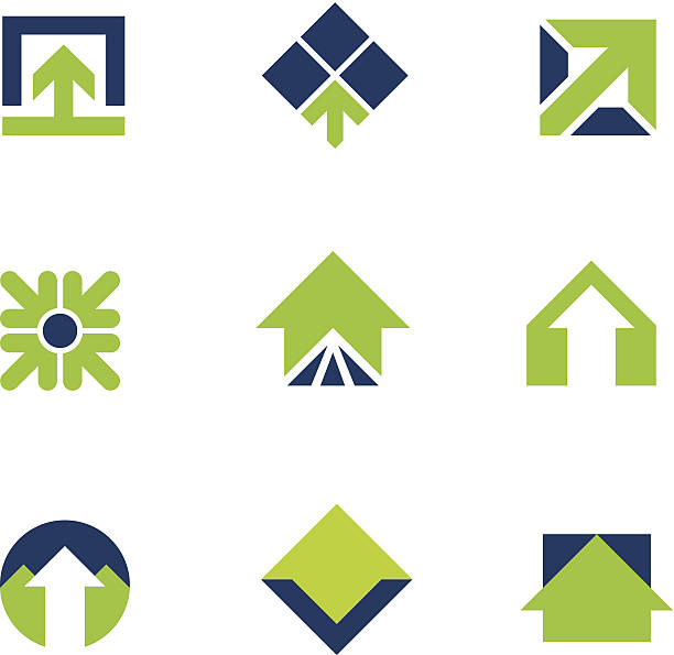 위한 녹색 자연스럽다 비즈니스 성공 화살표 아이콘 로고 - moving up arrow sign interface icons three dimensional shape stock illustrations