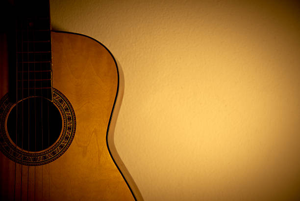 istock Acoustic guitar resting against a blank grunge background 494607302