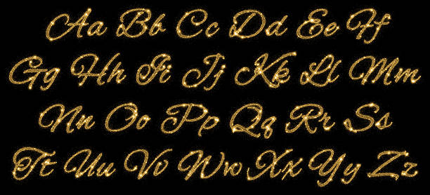 gold glitzernden alphabet von stars staub trail - gold bright brightly lit light stock-fotos und bilder