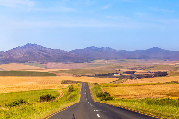Cape winelands near Stanford in the Western Cape Province, South Africa seen from the main road. Various farming communites spread out along the hills, north from Cape Town city.