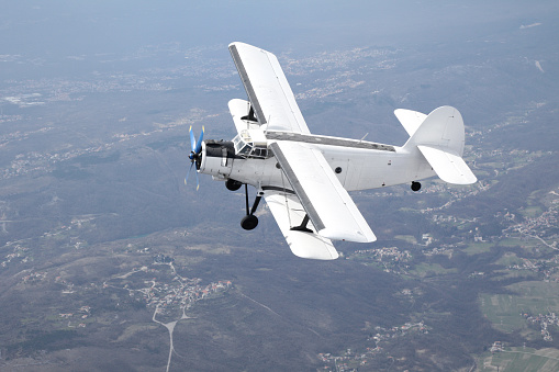 Antonov 2 Biplane flying in the Sky, Rijeka, Croatia.