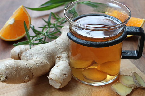 ginger té con naranja - ginger tea cup cold and flu tea fotografías e imágenes de stock