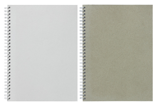 gray and white spiral notebook isolated on white with clipping path