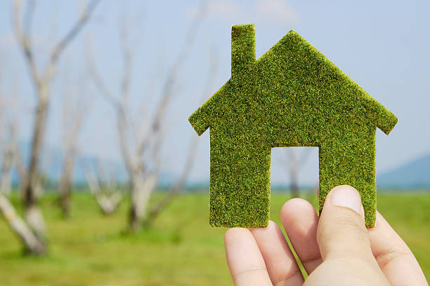 istock Hand holding small green eco house icon 494611188