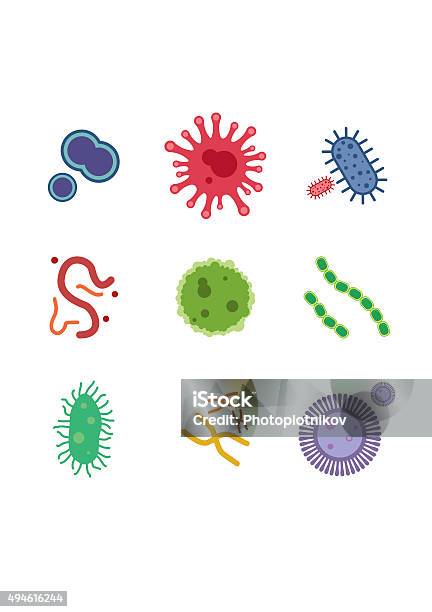 Virus And Bacteria Icons Set Vector Illustration Stock Illustration - Download Image Now - Bacterium, Pathogen, Virus