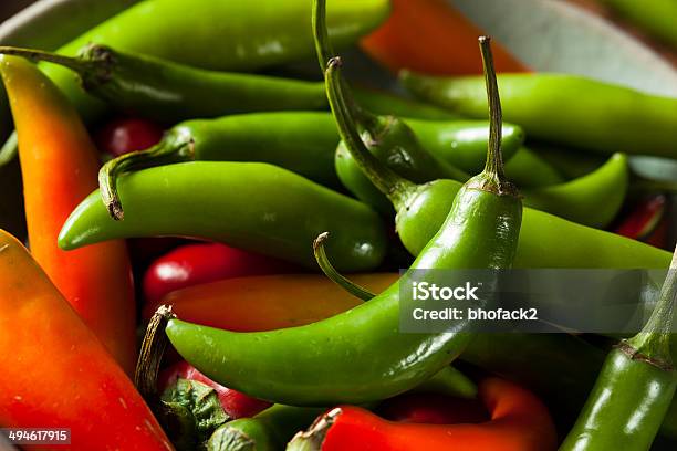Organic Green Spicy Serrano Peppers Stock Photo - Download Image Now - Serrano Chili Pepper, Pepper - Vegetable, Pepper - Seasoning