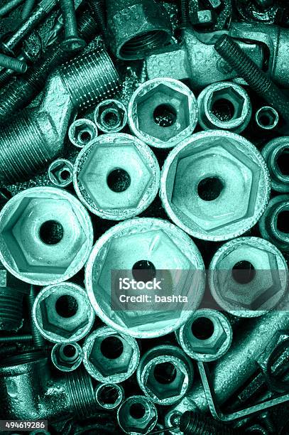 Wrench Heads And Nuts Stock Photo - Download Image Now - 2015, Bolt - Fastener, Bronze - Alloy
