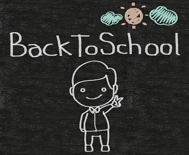 back to school with children written on blackboard background stock photo