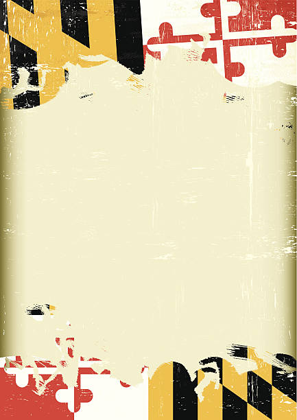 A poster with a large scratched frame and a grunge flag of Maryland for your publicity.