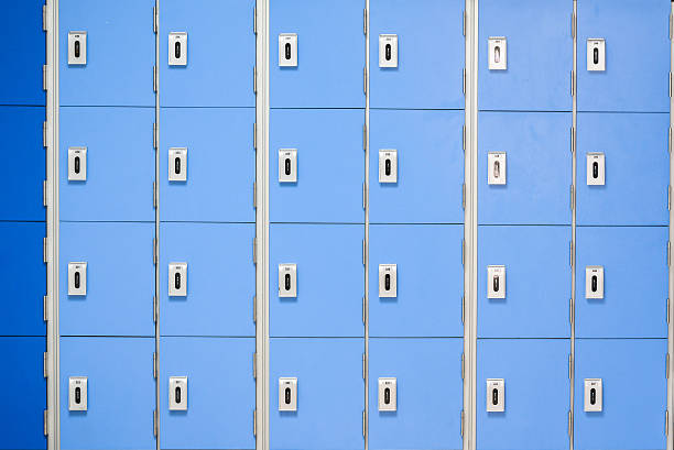 istock row of blue  lockers. 494621835