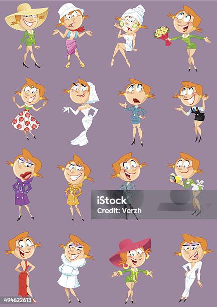 Beautiful Woman In Various Clothes Stock Illustration - Download Image Now - Active Lifestyle, Activity, Adult