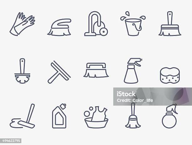 Cleaning Icons Stock Illustration - Download Image Now - Bucket, Water, Icon Symbol