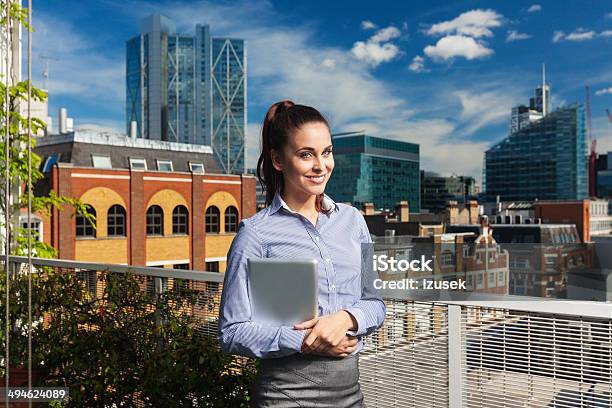 Attractive Businesswoman With Digital Tablet Stock Photo - Download Image Now - Adult, Adults Only, Anticipation