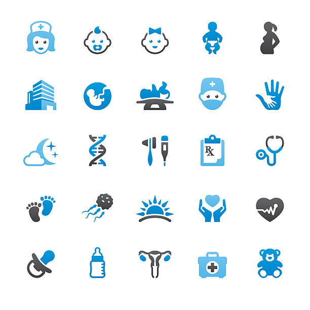 Pediatrician and Reproduction related vector icons Pediatrician and Reproduction related vector icons collection. Three-color palette / Isolated on white / Quartico set #62 / transparent png-24 version 5000×5000 px included baby heart rate stock illustrations