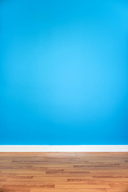 istock Blue wall with wooden floor, empty room 494632526