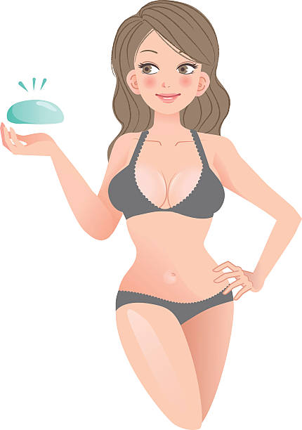 Curvy Woman Breast Augmentation Concept vector art illustration
