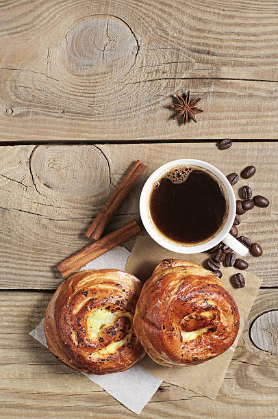 istock Two buns with jam and cup of coffee 494634996