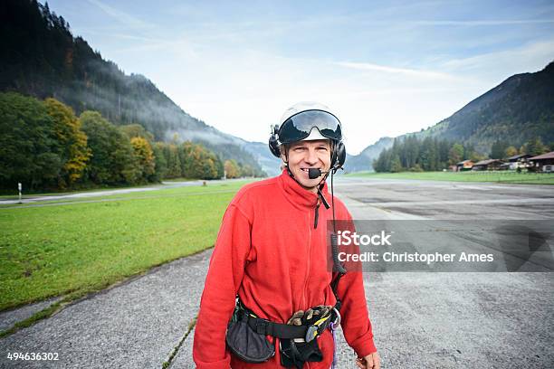 Helicopter Mountain Rescue Paramedic At Aerodrome Stock Photo - Download Image Now - Portrait, Helicopter Pilot, Mountain