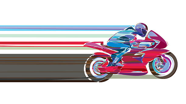 ilustraciones, imágenes clip art, dibujos animados e iconos de stock de artística estilizadas motorcycle racer en movimiento. - motorcycle isolated speed motorcycle racing