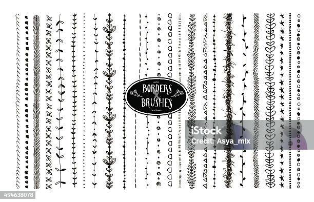 Vector Set Of Floral And Geometric Decorative Brushes Stock Illustration - Download Image Now