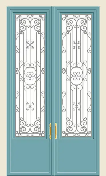 Vector illustration of Wrought iron door