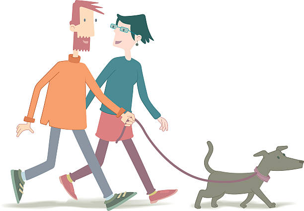 ilustrações, clipart, desenhos animados e ícones de andar com o cachorro - break wellbeing dog leash