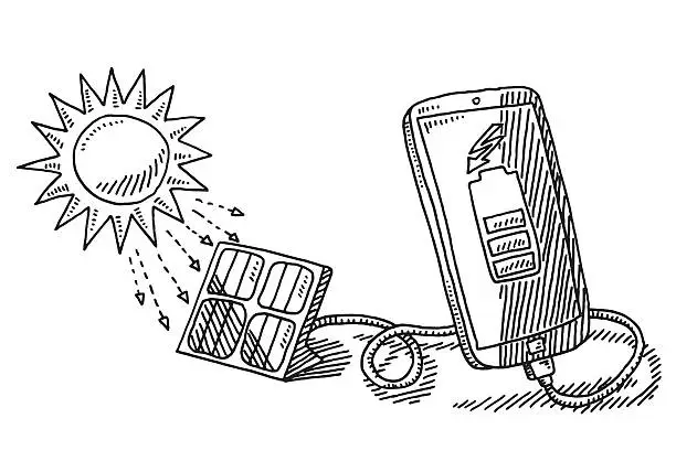 Vector illustration of Solar Energy Charging Smart Phone Drawing