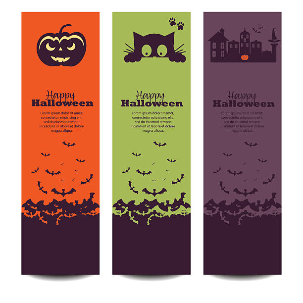 Set of Halloween night backgrounds with the moon.Three  banners Set of Halloween night backgrounds with the moon bewitchment stock illustrations