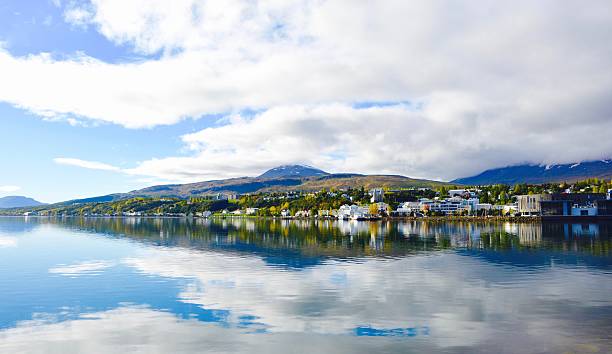Lake Akureyri Lake Akureyri is photographed in September 2015 akureyri stock pictures, royalty-free photos & images