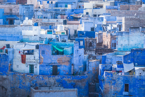 Jodhpur cityscape. Aerial view of this city in Rajasthan one of the main tourist destination in this indian state and its second largest city. Known as the blue city because many of the houses are blue.
